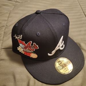 ATLANTA BRAVES NEW ERA 59FIFTY CITY CLUSTER SIDE PATCH HAT 7 1/2 NAVY W GREY UV